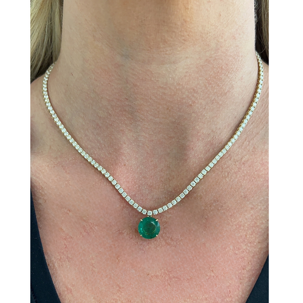 Emerald Round Cut CZ Diamond Tennis Necklace Classic Birthday Gift For Girlfriend