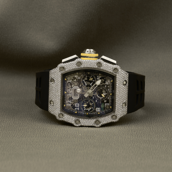 Customized Mechanical Designer Men Luxury Wrist rubber band Watch with Half Iced Out VVS Clarity Round Moissanite Diamond watch for Men