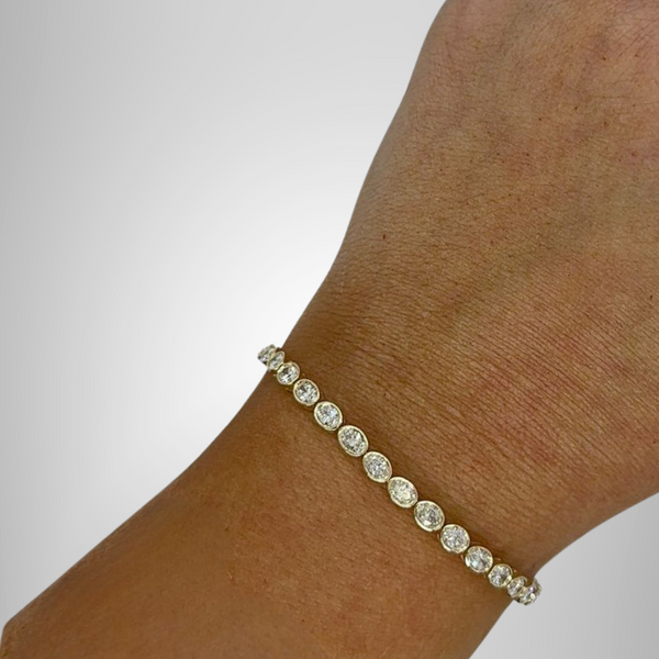 Bezel Set Oval Cut Moissanite Bracelet Sterling Silver Tennis Bracelet For Women