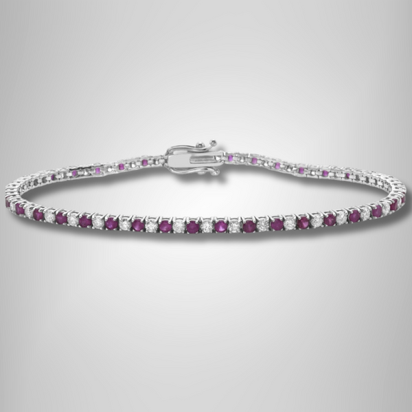 Diamond & Pink Ruby Tennis Bracelet Minimal Round CZ Diamond Beautiful Bracelet