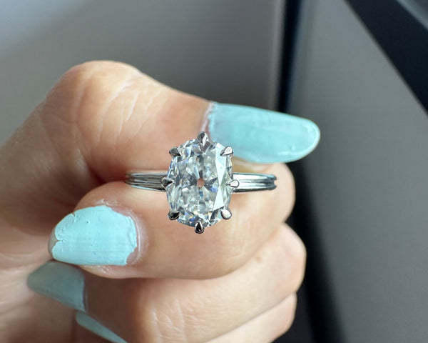 18K Gold Solitaire Ring Colorless 2 Carat Old European Oval Cut Moissanite Engagement Ring