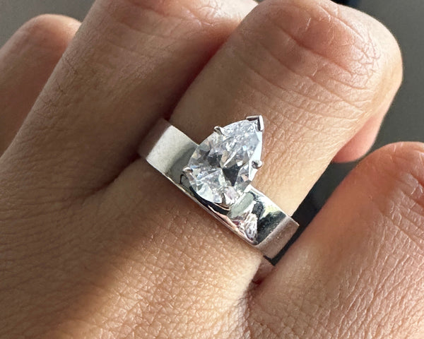 Pear Cut Moissanite Engagement Ring 14K Gold Thick Band Solitaire Wedding Proposal Ring