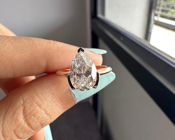 2 CTW Pear Cut Moissanite Ring 18K Solid Gold Solitaire Engagement Ring Her
