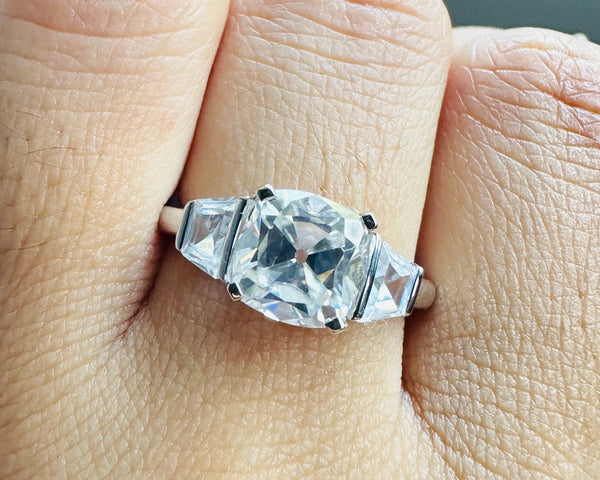 Old Mine Cushion Cut Moissanite Engagement Ring Three Stone Anniversary Gift Ring