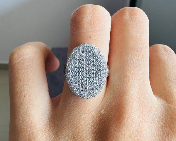 Round Cut Moissanite Cluster Engagement Ring Unique Pav Set Cocktail Wedding Ring
