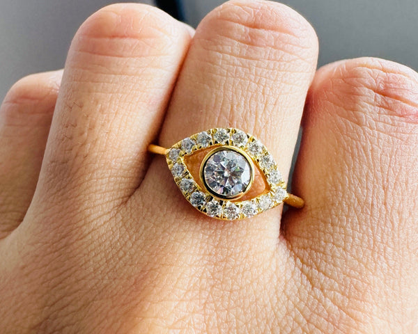 Round Brilliant Moissanite Halo Women's Wedding Ring Bezel Set Unique Engagement Ring