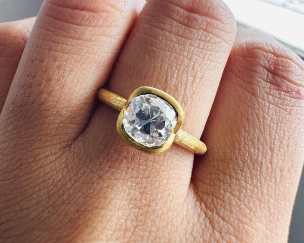 Bezel Set Old European Cut Moissanite Engagement Ring Solitaire Vintage Ring Her