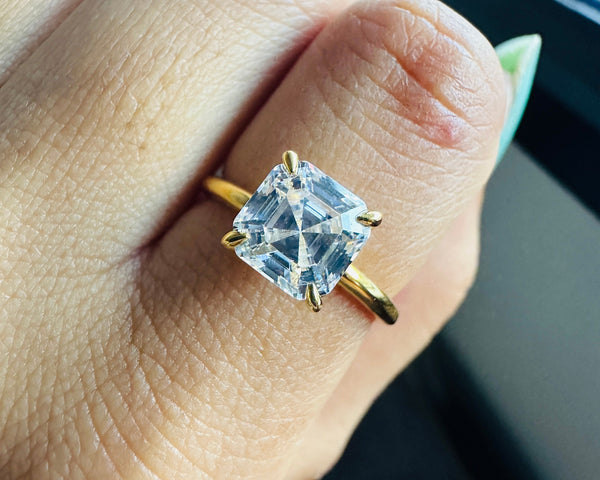 2 CTW Asscher Cut Moissanite Engagement Ring 18K Gold Solitaire Proposal Ring