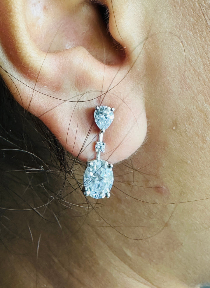 3 Stone Moissanite Dangle Drop Earring Wedding Long Earrings For Bridesmaid Gift