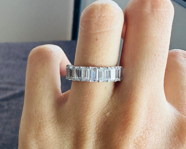 3 CTW Real Moissanite Emerald Cut Half Eternity Wedding Band Anniversary Gift