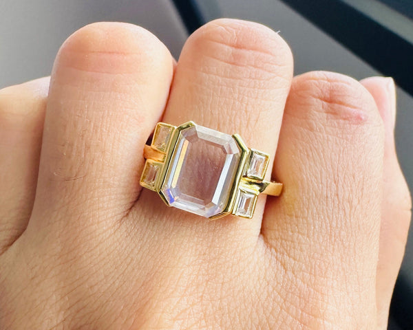Antique Rectangle Portrait Cut Moissanite Engagement Ring With Baguette Accents