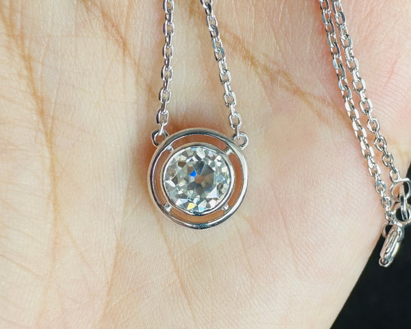 Old European Cut Moissanite Pendant 18K Gold Vintage Round Shape Necklace