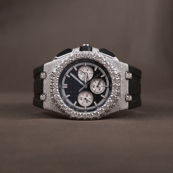 Luxury Round Three Sub Dial black Rubber Strap Watch VVS Moissanite diamond Half Iced Out Customized Branded Watches for Men