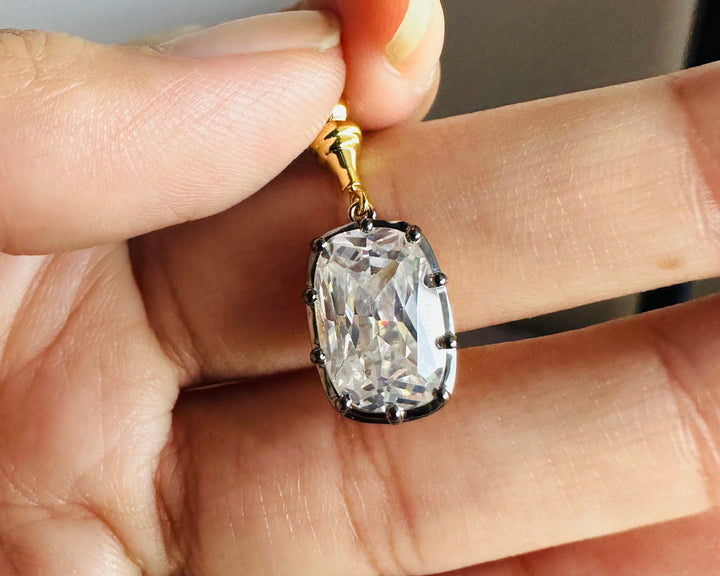 Black Rhodium Bezel Set Pendant Elongated Cushion Cut Moissanite Solitaire Pendant