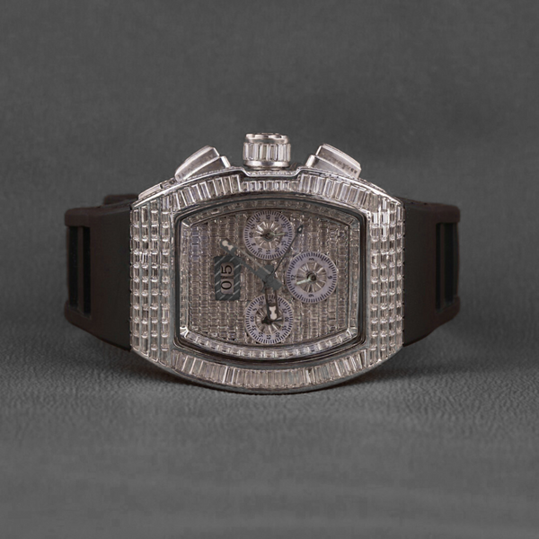 Fashion Mens Stainless Steel half Iced out Baguette moissanite Diamond Watch rubber band Luxury Custom Watch for Men