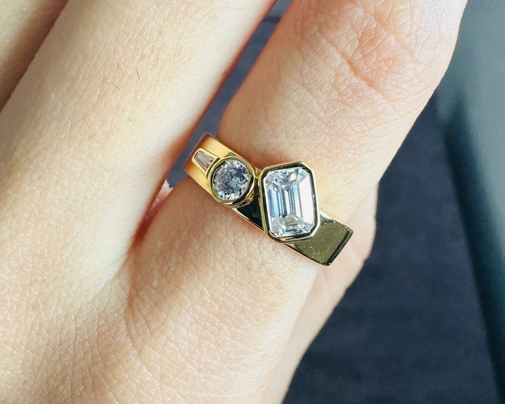 18K Solid Gold Multi Stone Engagement Ring Thick Band Moissanite Ring For Men's