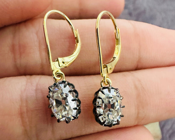 Solitaire Old Mine Cushion Moissanite Earrings Dangle Drop Leverback Earrings