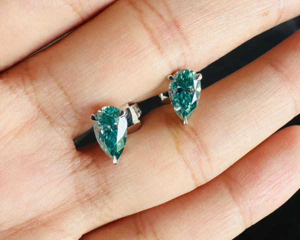 Pear Cut Solitaire Earring Droplet Green Moissanite Studs For Anniversary Gifts