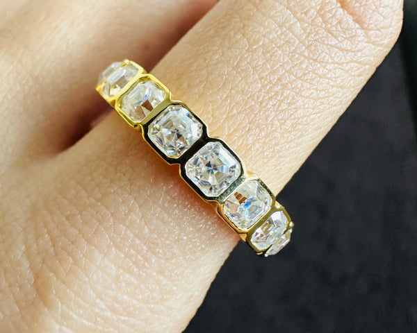 Bezel Set 3MM Asscher Cut Moissanite Band Full Eternity Women's Wedding Band