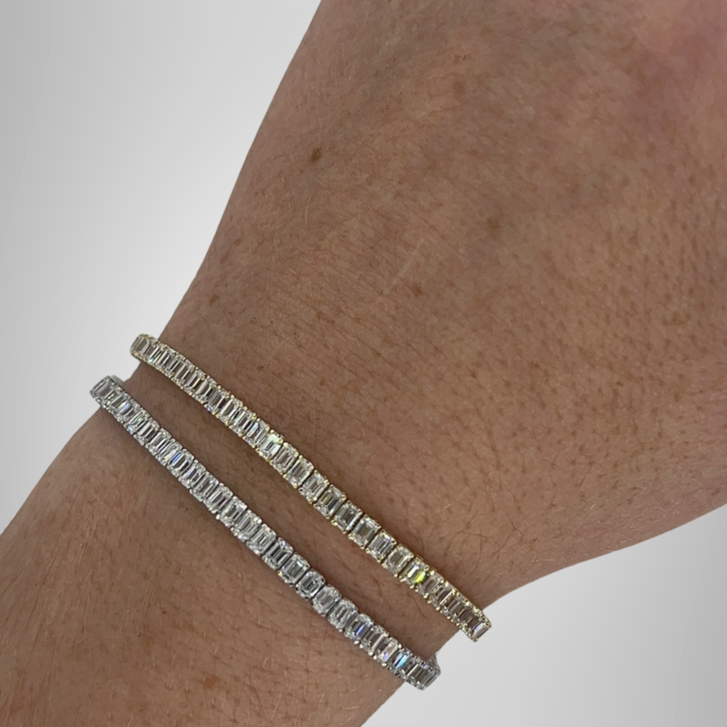 12.0 CTW White Emerald Cut Moissanite Sterling Silver Tennis Bracelet For Women's