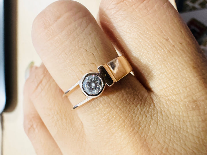 Dainty Round Brilliant Cut Moissanite Bezel Set Ring Thick Band Men's Daily Wear Ring