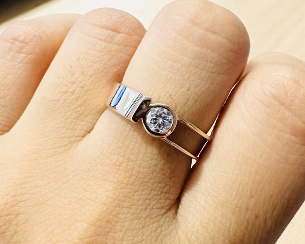 Dainty Round Brilliant Cut Moissanite Bezel Set Ring Thick Band Men's Daily Wear Ring