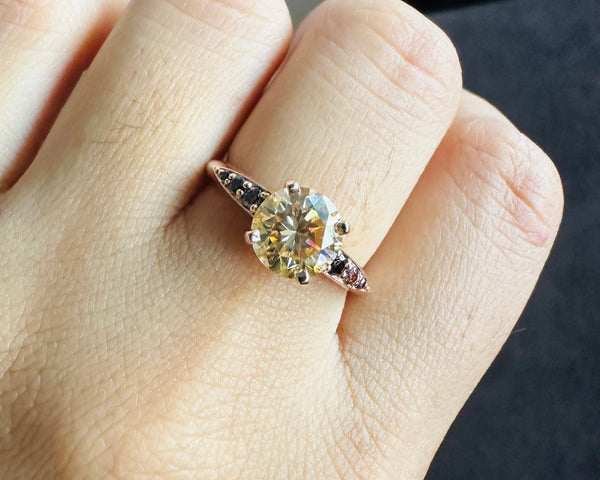 Brown Moissanite Engagement Ring 18K Solid Gold Round Cut Wedding Promise Ring