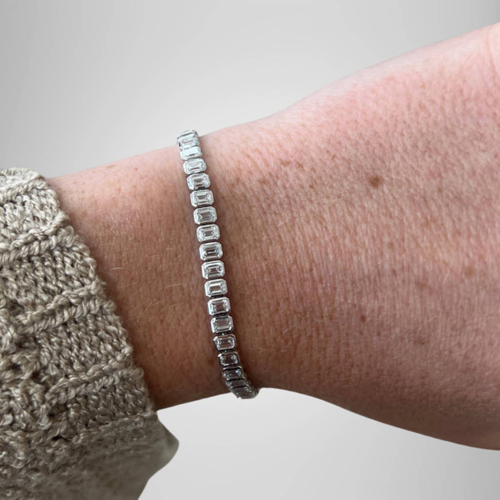 12.0 CTW White Emerald Cut Moissanite Sterling Silver Tennis Bracelet For Women's