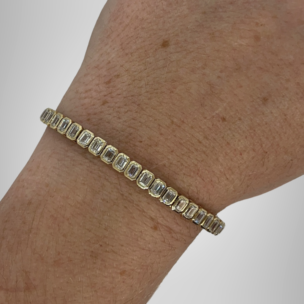 12.0 CTW White Emerald Cut Moissanite Sterling Silver Tennis Bracelet For Women's