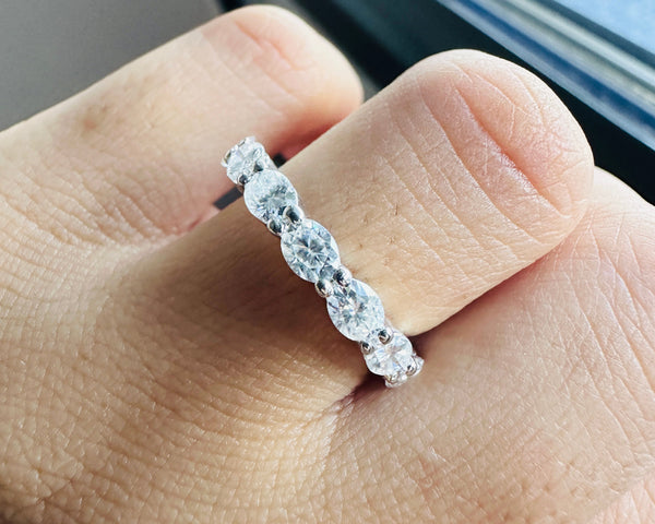 East West 1.50CTW Oval Cut Moissanite Eternity Wedding Band in 18K Solid Gold