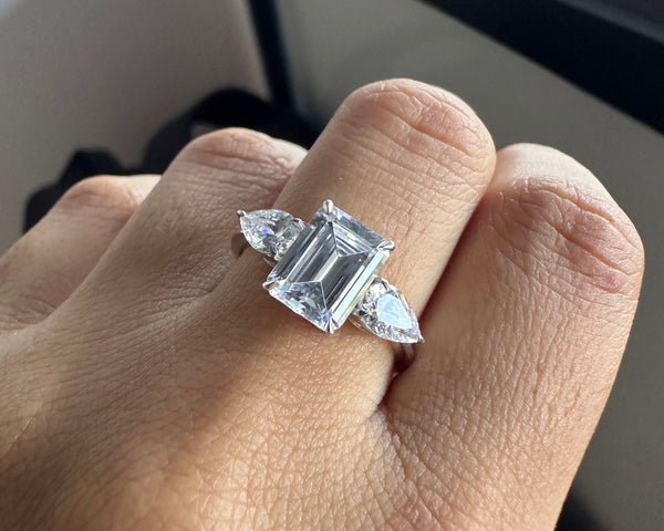 3 CTW Emerald Cut Moissanite Engagement Ring Three Stone Anniversary Gift Ring