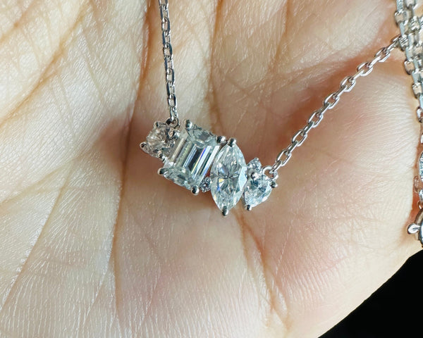 Multi Stone Moissanite Pendant Cluster Necklace Handcrafted Wedding Jewelry