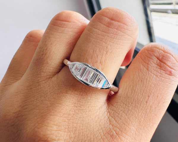Step Cut Baguette Moissanite Dainty Engagement Ring Daily Wear Ring Her