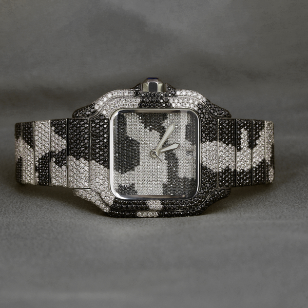 Custom Made Mens Wrist Watch Black and White Moissanite Diamond Fully Iced Out Automatic Movement Antique Style watch for Man