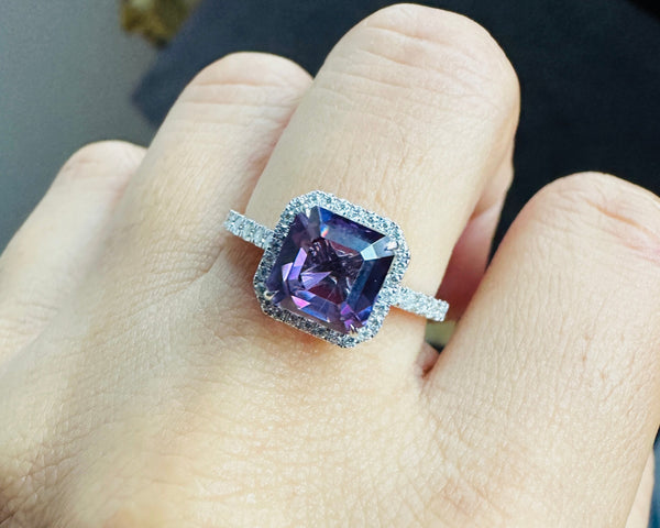 Amethyst Beautiful Engagement Ring Halo Set Asscher Cut CZ Diamond Ring