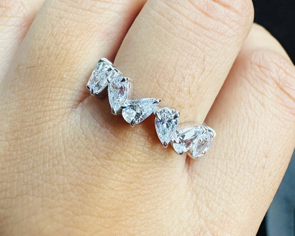 Alternative Pear Cut Moissanite Full Eternity Band 18K Solid Gold Wedding Band