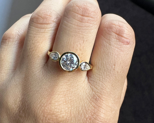 Bezel Set Round Cut Moissanite Ring Three Stone Dianty Wedding Proposal Ring