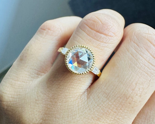 Rose Cut Three Stone Wedding Ring Round Moissanite Engagement Ring Her