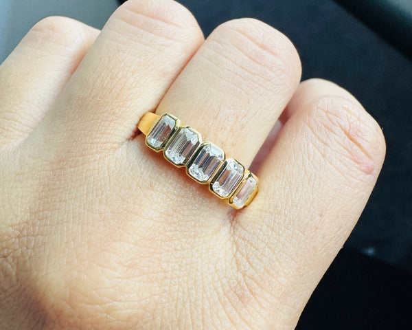 Emerald Cut 5 Stone Eternity Band 18K Solid Gold Moissanite Wedding Band