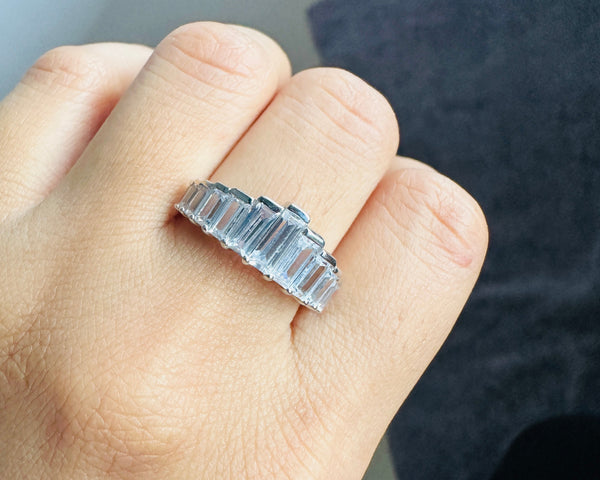 Half Eternity Baguette Engagement Ring 18K White Gold Unique CZ Diamond Ring