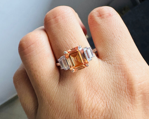 Emerald Cut 5 Stone Wedding Ring Brown Moissanite Engagement Ring Her