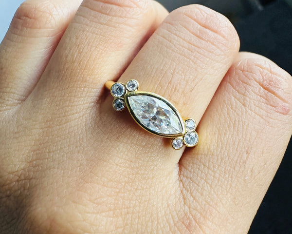 Bezel Set Marquise Cut Moissanite Ring East West 7 Stone Engagement Ring