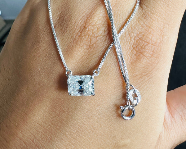 East West Radiant Cut Moissanite Chain Pendant 2 Carat Solitaire Necklace Her