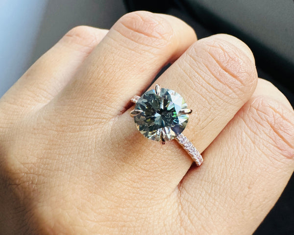 Gray Moissanite Engagement Ring Round Brilliant Cut Beautiful Wedding Ring