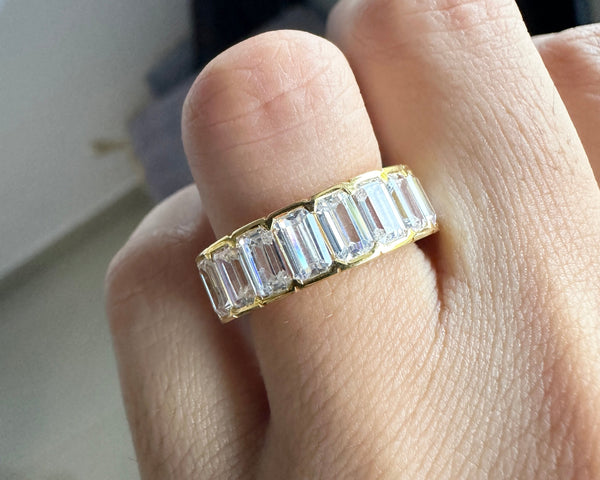 8 CTW Emerald Moissanite Wedding Band 18K Gold Eternity Anniversary Band Her