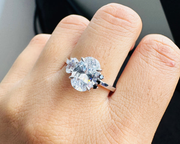 Oval Cut Moissanite Cluster Engagement Ring 18K Gold Unique Promise Ring