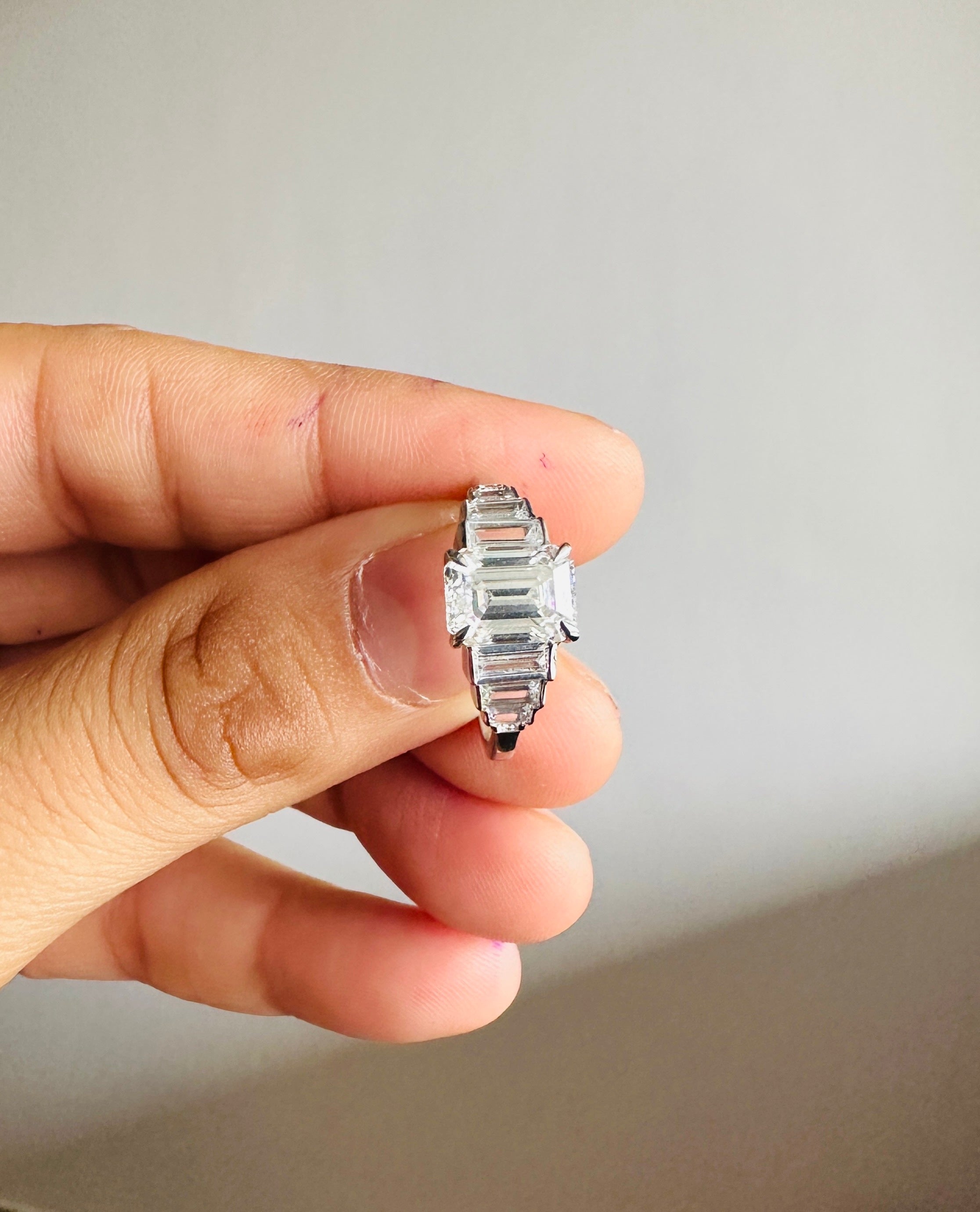 18K Gold Emerald Cut Moissanite Engagement Ring With Side Baguette Accents