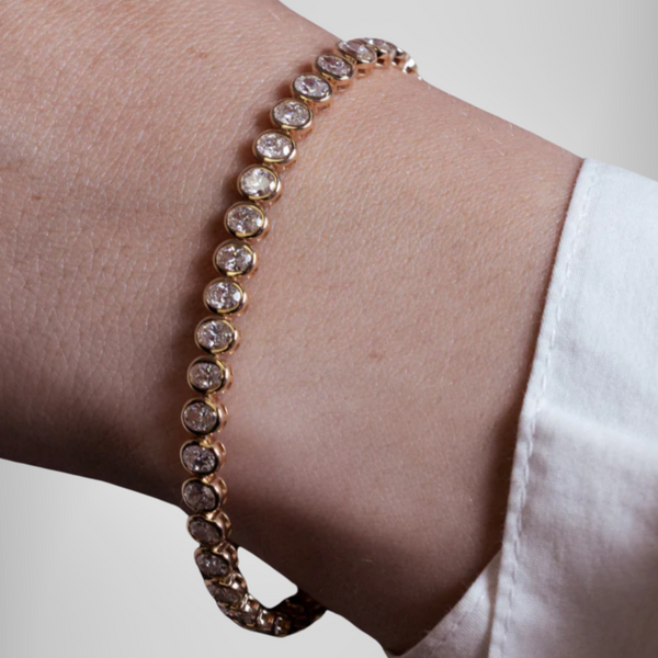 Bezel Set Colorless Oval Cut Real Moissanite Tennis Bracelet For Anniversary Gifts
