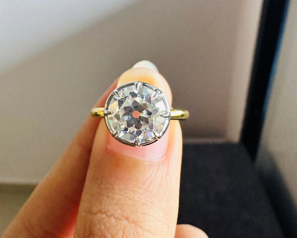 Old European Round Cut Moissanite Engagement Ring Bezel Set Vintage Wedding Ring