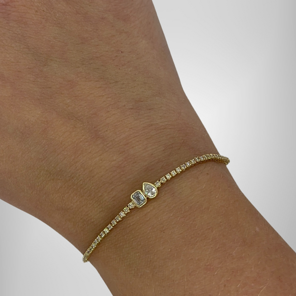 Bezel Set Toi Et Moi Bracelet Pear & Emerald Cut Moissanite Tennis Bracelet Her